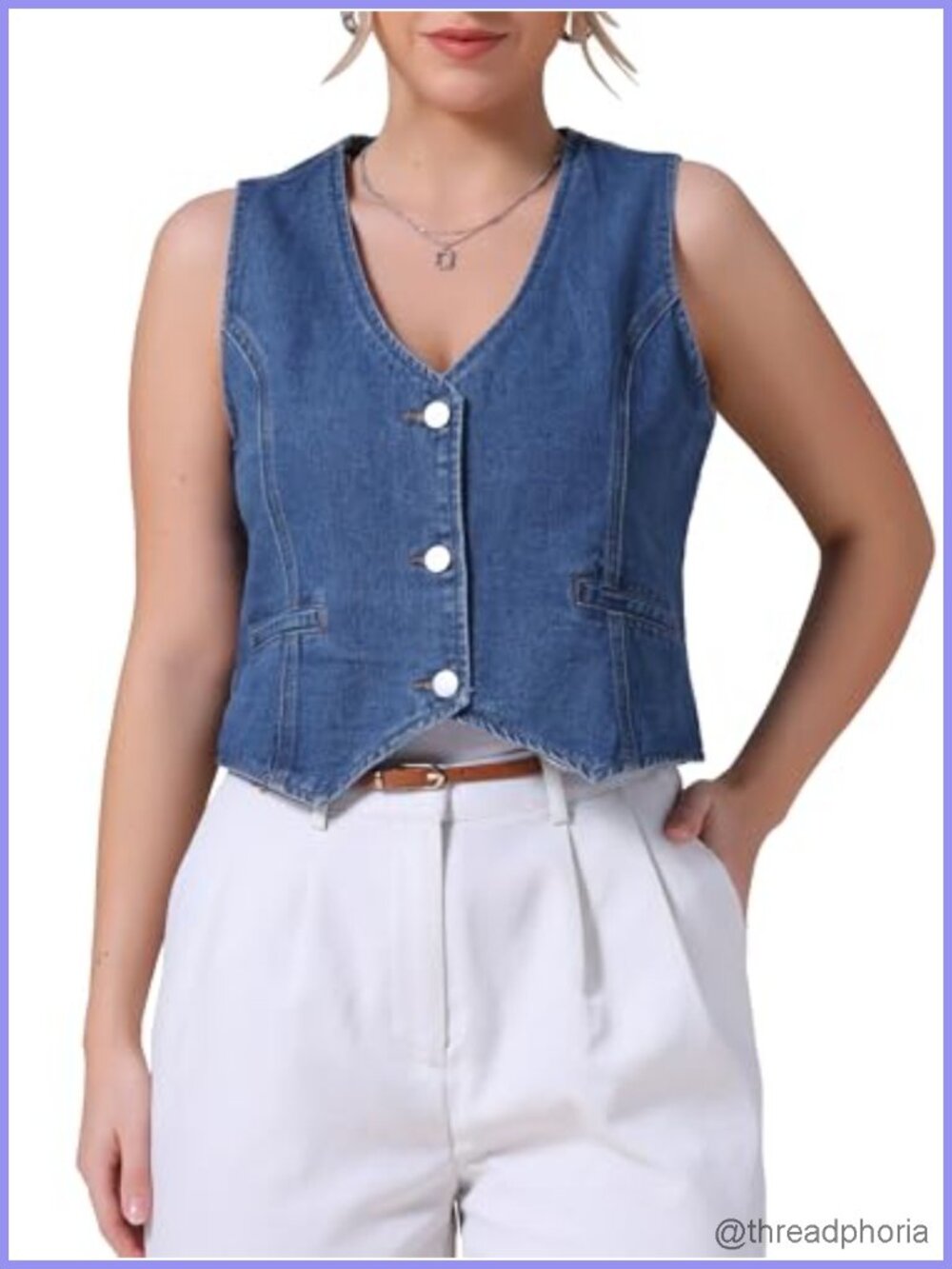 Plus Size Denim Vest Sleeveless Cropped Jean Waistcoat